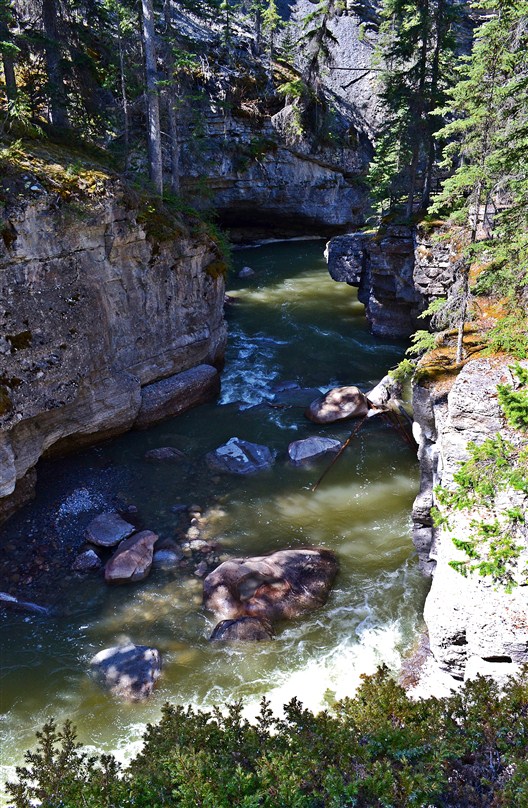 The Maligne River canyon further downstream